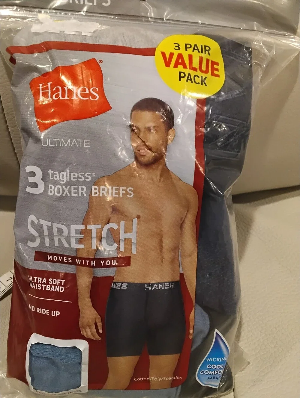 NWT Hanes 3 Pack Grey/Blue Boxer Briefs